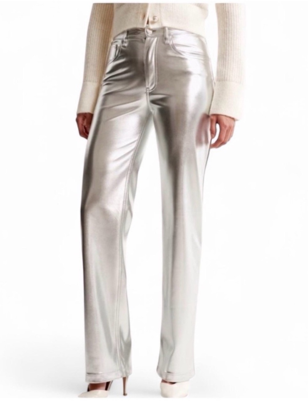 Abercrombie 90s High Rise Metallic Silver Straight-Leg Women's Pants